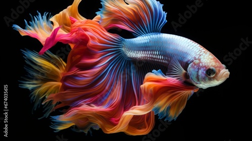 Colorful floral fighting betta fish isolated  copy space  16 9