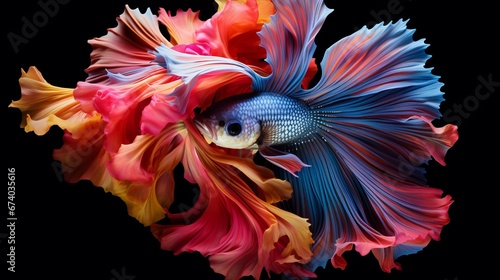Colorful floral fighting betta fish isolated, copy space, 16:9