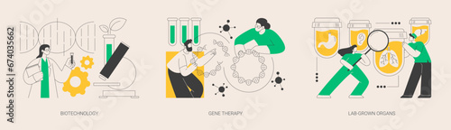 Bioengineering industry abstract concept vector illustrations.