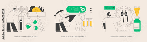 Biotechnology in agriculture abstract concept vector illustrations.