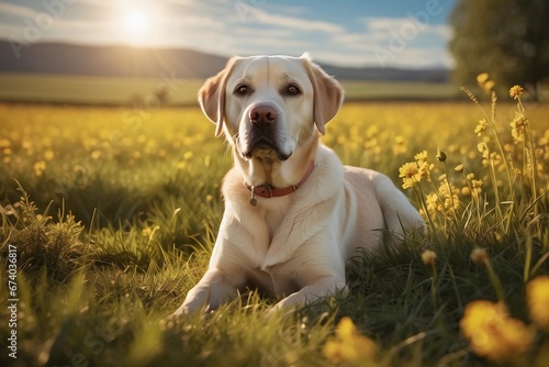 Content Labrador in Sunlit Countryside: A Portrait of Peace