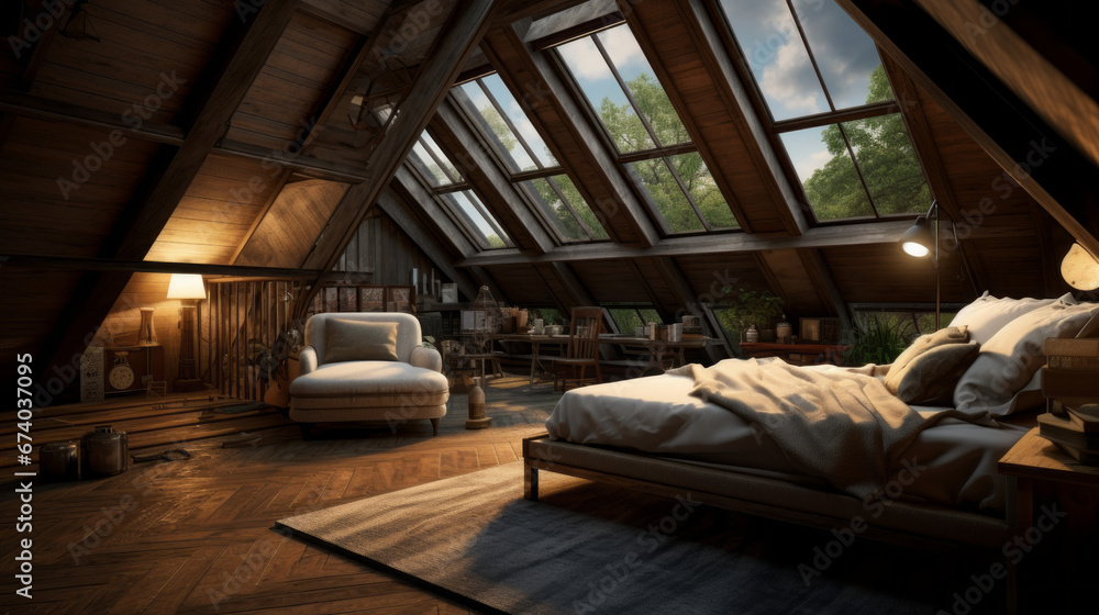 An attic is a perfect hideaway and with a day bed and a skylight An attic is a perfect hideaway and with a day bed and a skylight
