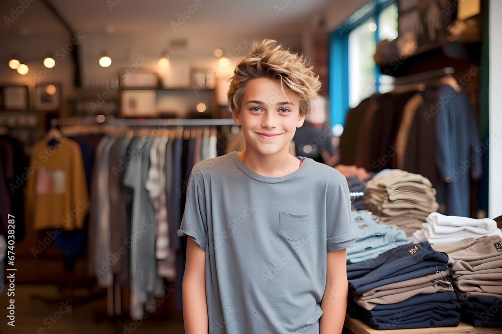 Portrait of boy in clothing shop