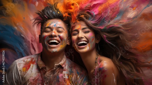 Cheerful Young Indian Couple Playing Colorful, Bright Background, Background Hd © Alex Cuong