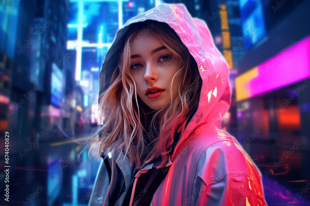 Fototapeta premium very modern teenage girl on a futuristic street