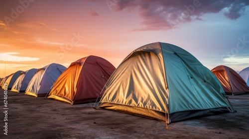 Colorful Camping Tents People Standing On   Bright Background  Background Hd