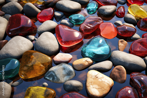 Colorful River Stones and Gems Background