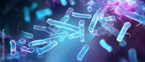 close up of Probiotic bacteria biology science microscopic medicine digestion stomach microscopic. microbes molecules virus bacteria medicine concept Generative ai photo