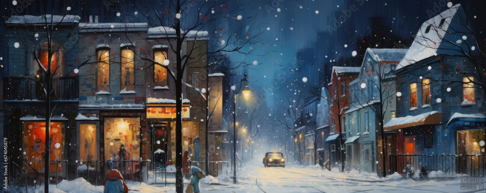 Night street on the big city with many lights after snow. generative ai Night street on the big city with many lights after snow. generative ai
