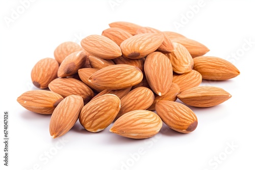group of delicious almonds on white background