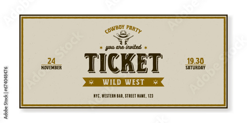 Vintage event ticket template on a light background. For cinemas, parties, clubs, concerts and other retro events. Vector, printable. Just add your text.