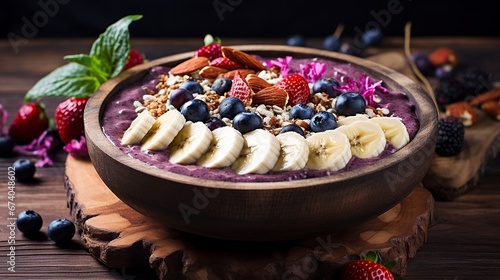 dish with delicious fruits, granolas and chias with high nutritional power