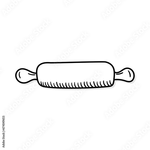Rolling pin vector icon in doodle style. Symbol in simple design. Cartoon object hand drawn isolated on white background.