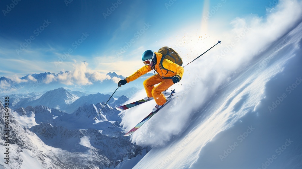 young skier doing snowboard
