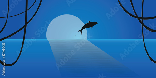 dolphin jumping over the sea at sunset