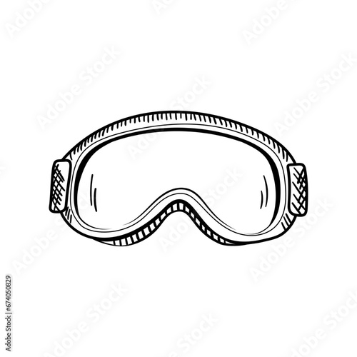 Ski goggle vector icon in doodle style. Symbol pigskin in simple design. Cartoon object hand drawn isolated on white background.