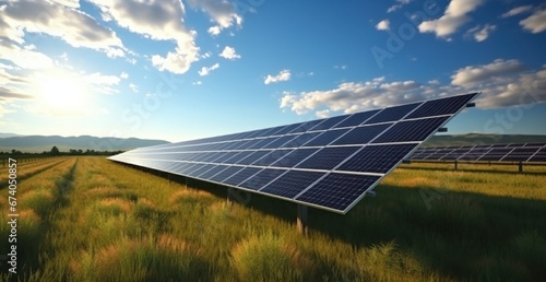 a large number of solar panels in a field, in the style of delicately rendere...