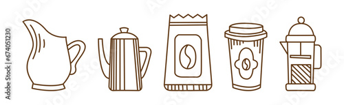 Coffee Brewing Line Element and Object Vector Set