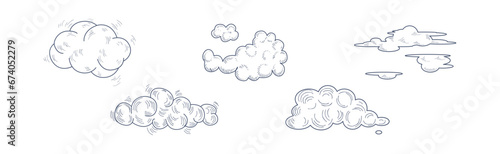 Linear Fluffy Cloud Scudding the Sky Vector Set