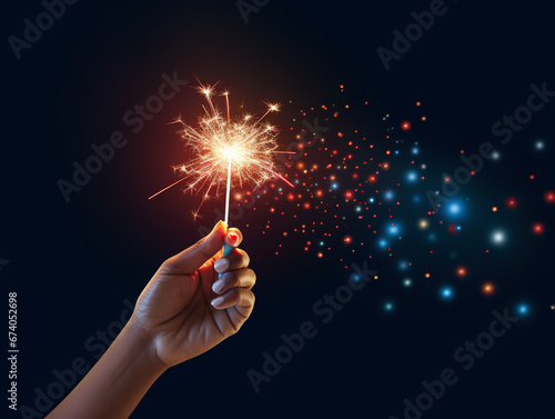 Female hand holding Christmas sparkler 