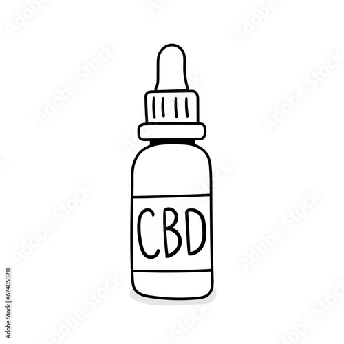 Cbd oil bottle vector icon in doodle style. Symbol in simple design. Cartoon object hand drawn isolated on white background.