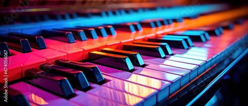 illustration of a piano keyboard illuminated by vibrant lights