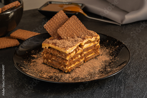 Chocotorta typical dessert from Argentina. Made with dulce de leche mixed with cream and chocolate cookies.