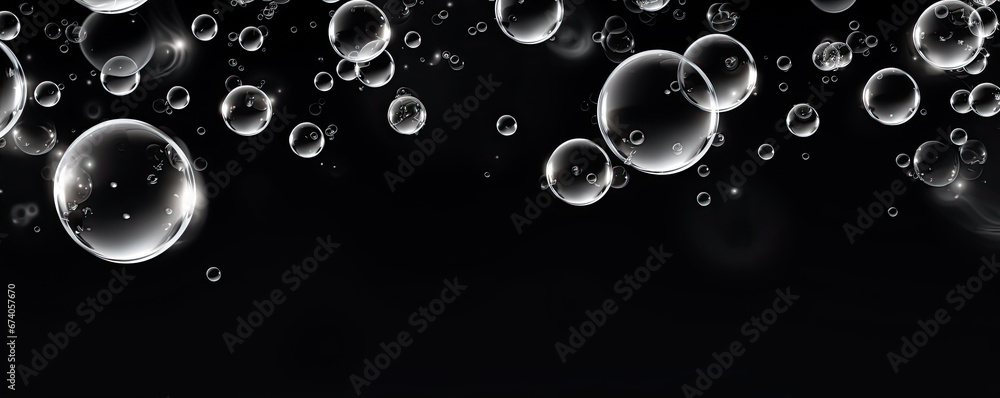 Water drops or oil bubbles on black background. panorama picture.. Water drops or oil bubbles on black background. panorama picture..