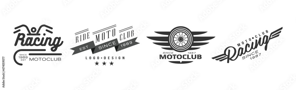 Racing Club and Motorcycle Ride Logo and Emblem Vector Set - obrazy, fototapety, plakaty 