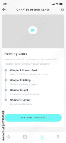 Class learning steps, Art Education, Online Learning, Photography, Video, acrylic and Painting Classes App UI Kit Template