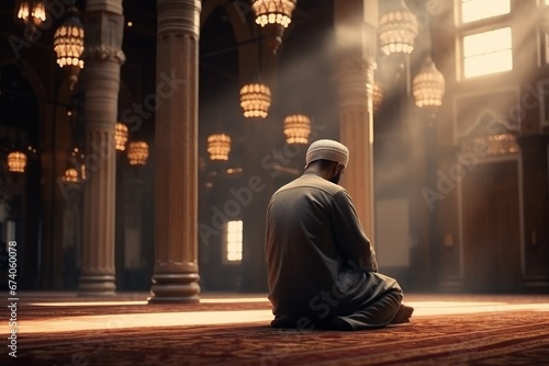 muslim man praying in solitude in mosque