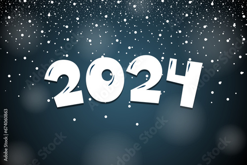 2024 cartoon hand drawn comic text lettering number with snow. Happy New Year and Merry Christmas holiday greeting card design. Colorful xmas vector eps illustration