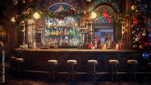 interior of bar with christmas decorations