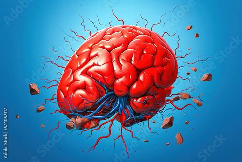 Layout of brain with blood vessels. Concept of stroke.
