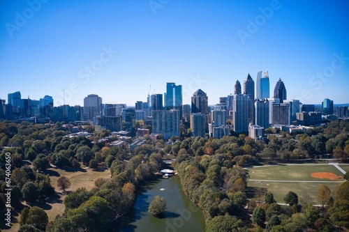 Panoramic aerial view of Atlanta skyline from Piedmont Park