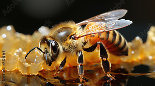 Honeybee on Honeycomb Collecting Nectar