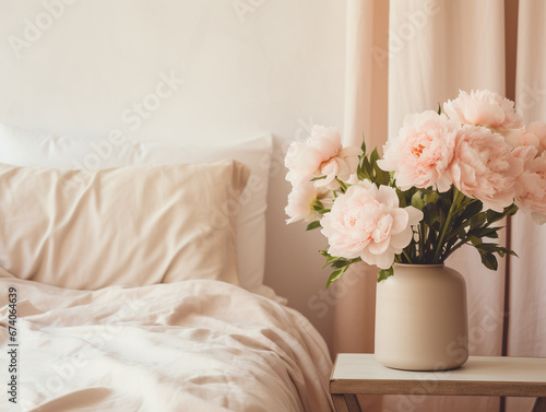 Bedroom and vase with peonies