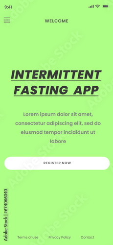 Welcome screen, Intermittent Fasting Tracker, Diet and Calories, Health and Fitness and Weight Loss App UI Kit Template