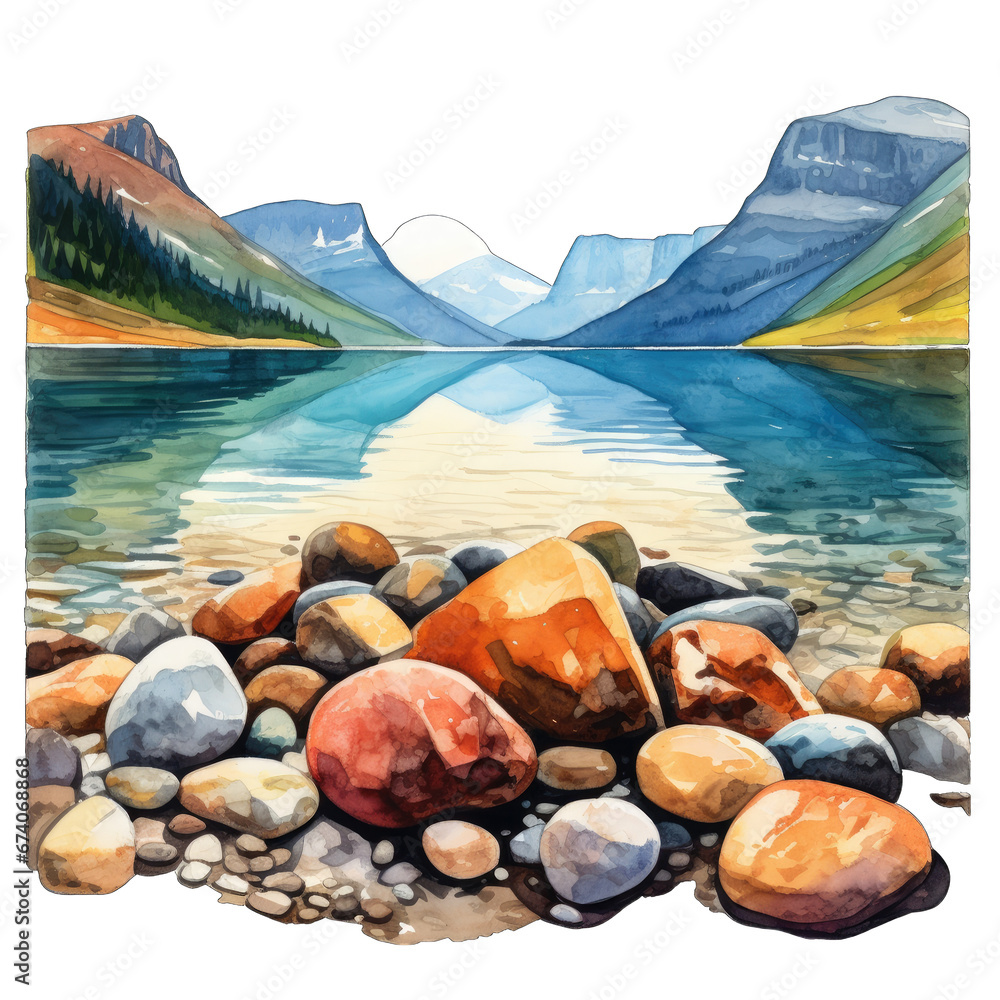 Φωτογραφία Watercolor illustration of Lake McDonald in Glacier National Park Montana, with