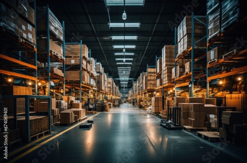 warehouse spaces with many boxes and racks