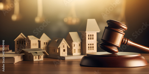 hammer house, toy house, lawyer service concept, court hammer, house model,real estate auction