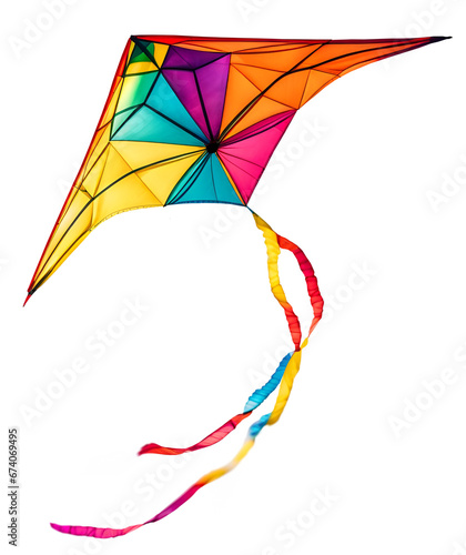 Colorful kite flying with waving ribbons