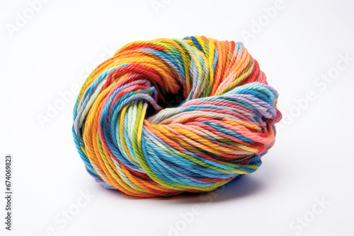 colorful ball of yarn in blue, yellow, and green, ready for creative sewing and textile projects.