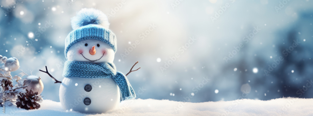 Cheerful Snowman in Light Navy and Blue