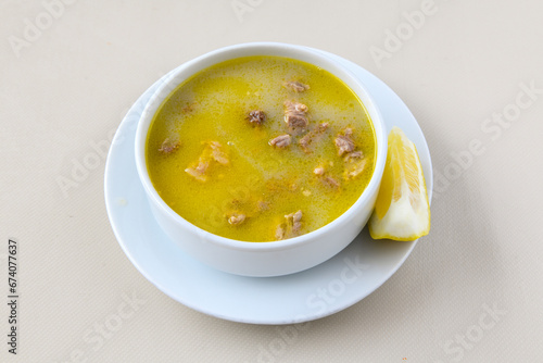 Turkish Traditional Tripe Soup. Iskembe, beyran, kelle paca corbasi.