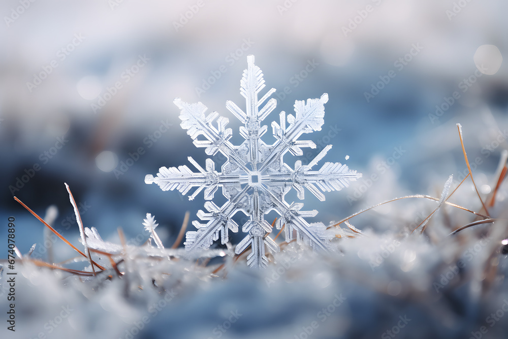 Beautiful close up of snowflake in snow Beautiful close up of snowflake in snow