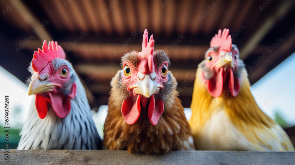 Fototapeta premium Close-Up Chickens on Barn Rafters