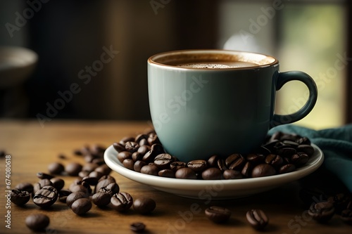 cup of coffee with beans -Ai generator 
