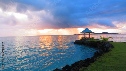 Sunset Samoa with Pavillon and Sea 