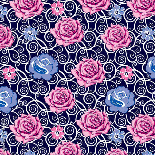 Roses pattern on ivy branches